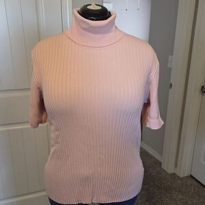 Jones New York Light Pink Ribbed Short-Sleeve Turtleneck Sweater